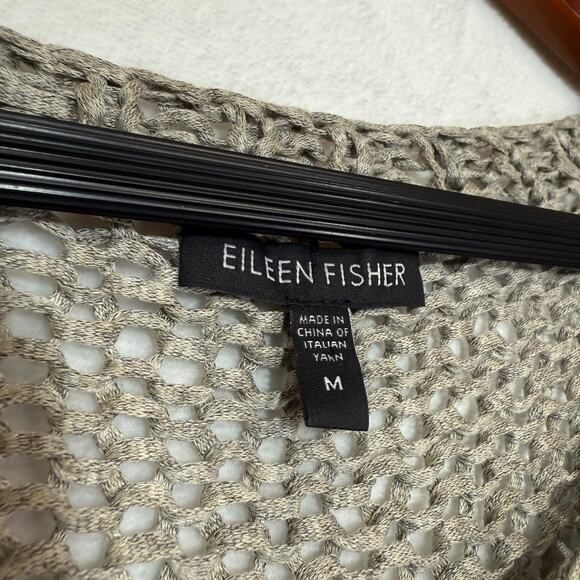 Eileen Fisher Medium Open Knit Beige Top Scoop Dolman Beach Neutral Vacation - Picture 6 of 9